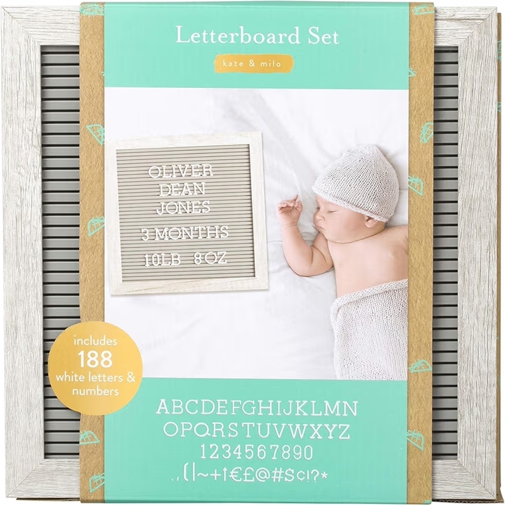 Kate & Milo Letterboard Set, 10x10 Message Board for Baby Milestones 188 Letters